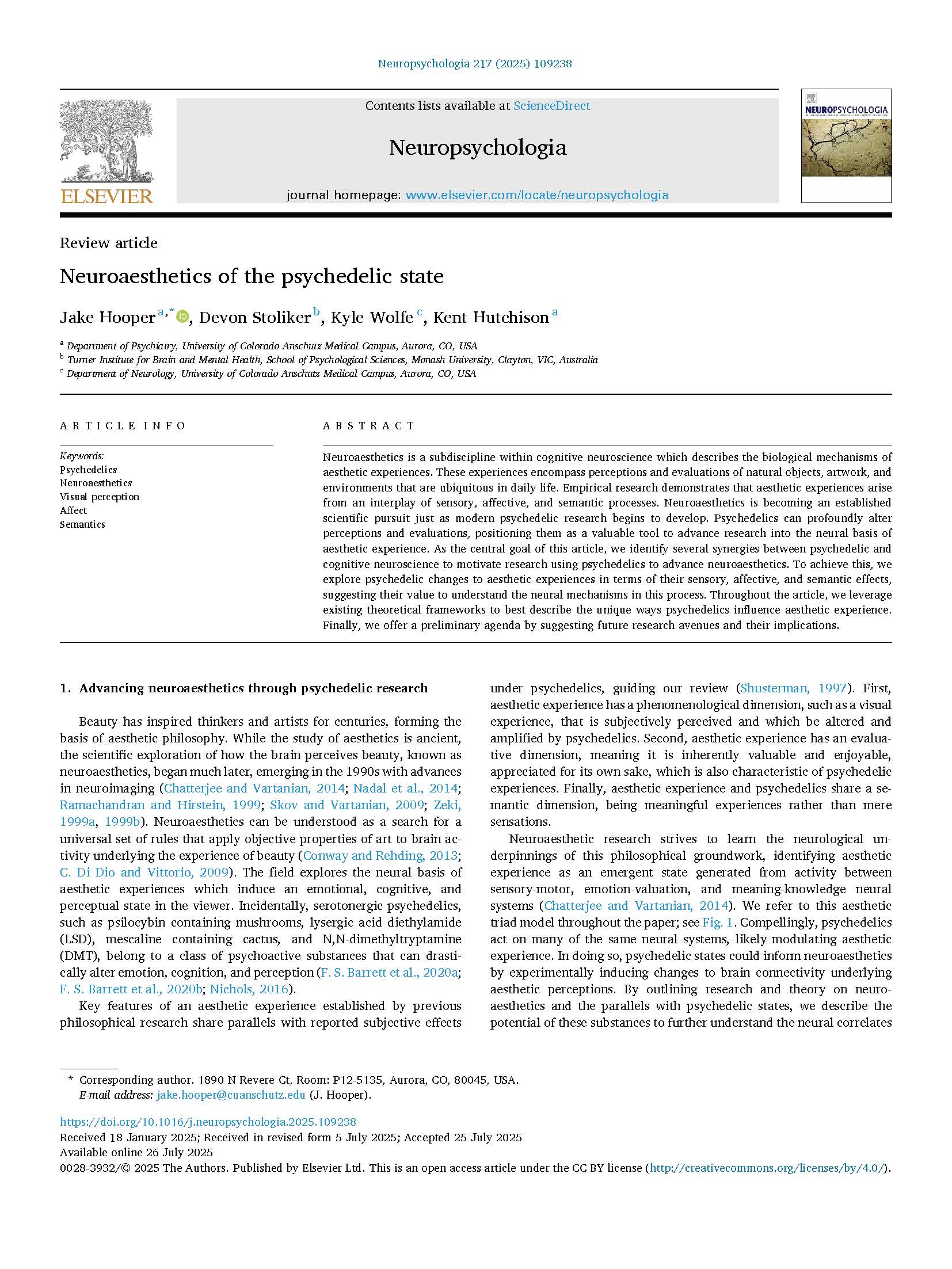 Neuroaesthetics of the psychedelic state